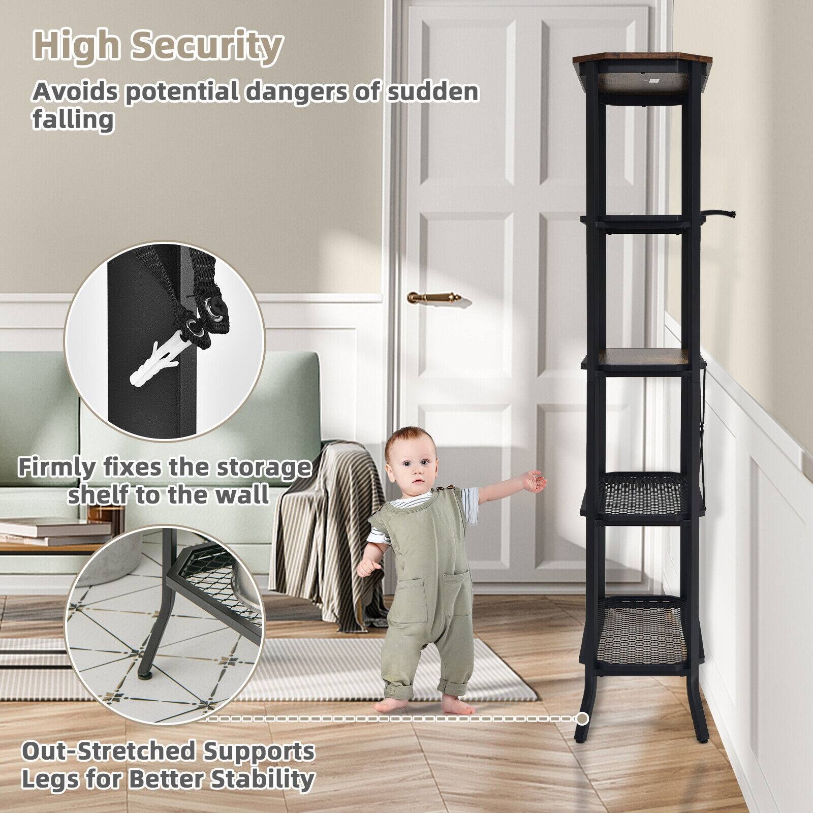High Security: Avoids potential dangers of sudden falling. Firmly fixes the storage shelf to the wall. Out-Stretched Supports Legs for Better Stability.