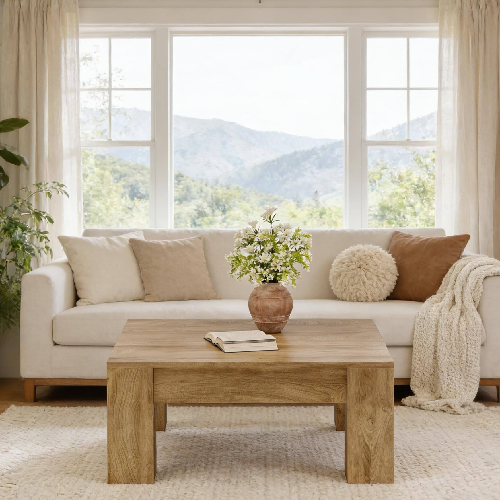 Alt View 1. Tribesigns - 39" Square Coffee Table for Living Room, Modern Farmhouse - Light Brown.