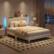 Angle. Bestier - Full Size Upholstered Platform Bed with LED Lighting and Adjustable Storage Headboard for Bedroom - Beige.