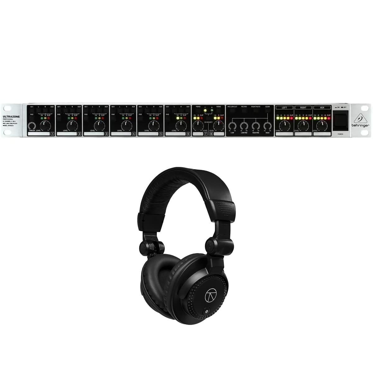 Behringer - Ultrazone ZMX8210 V2 Professional 8-Channel 3-Bus Mic/Line Zone Mixer, Bundle with TAPH100 Headphones