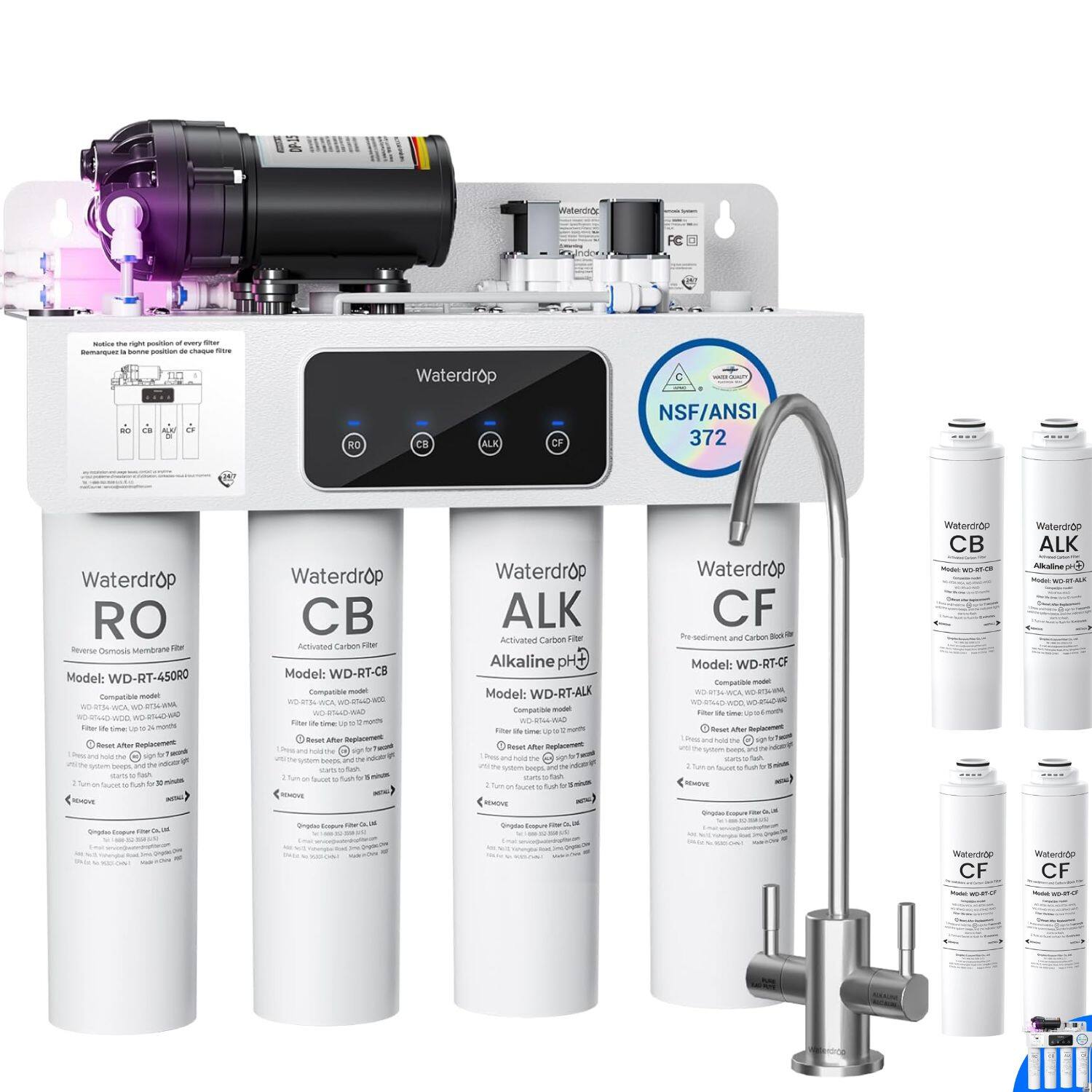 Waterdrop - WD-T4-A Alkaline pH+ RO System with Two Extra Filter Sets, NSF/ANSI 372 Certified, 10-Stage, 450GPD, Tankless - White price history on PriceWatchPro