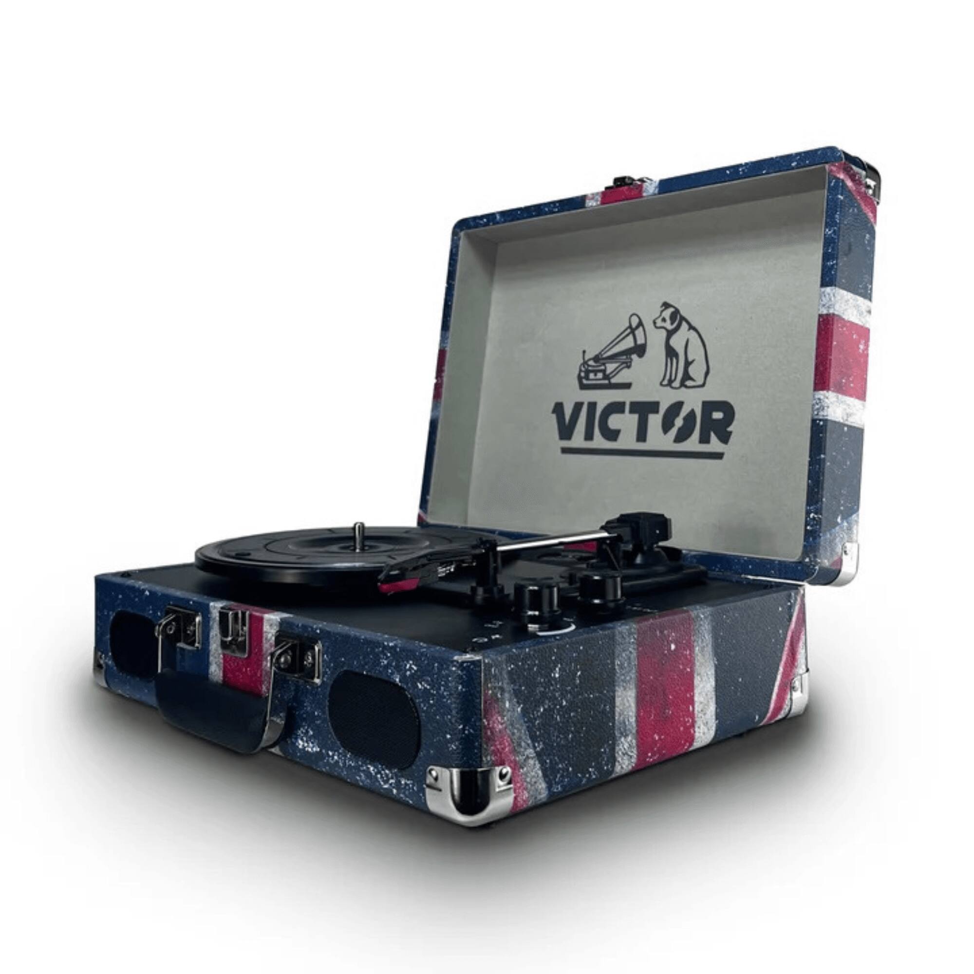 Angle. Victor Audio - Metro Plus Portable Dual Bluetooth Suitcase Turntable - UK.