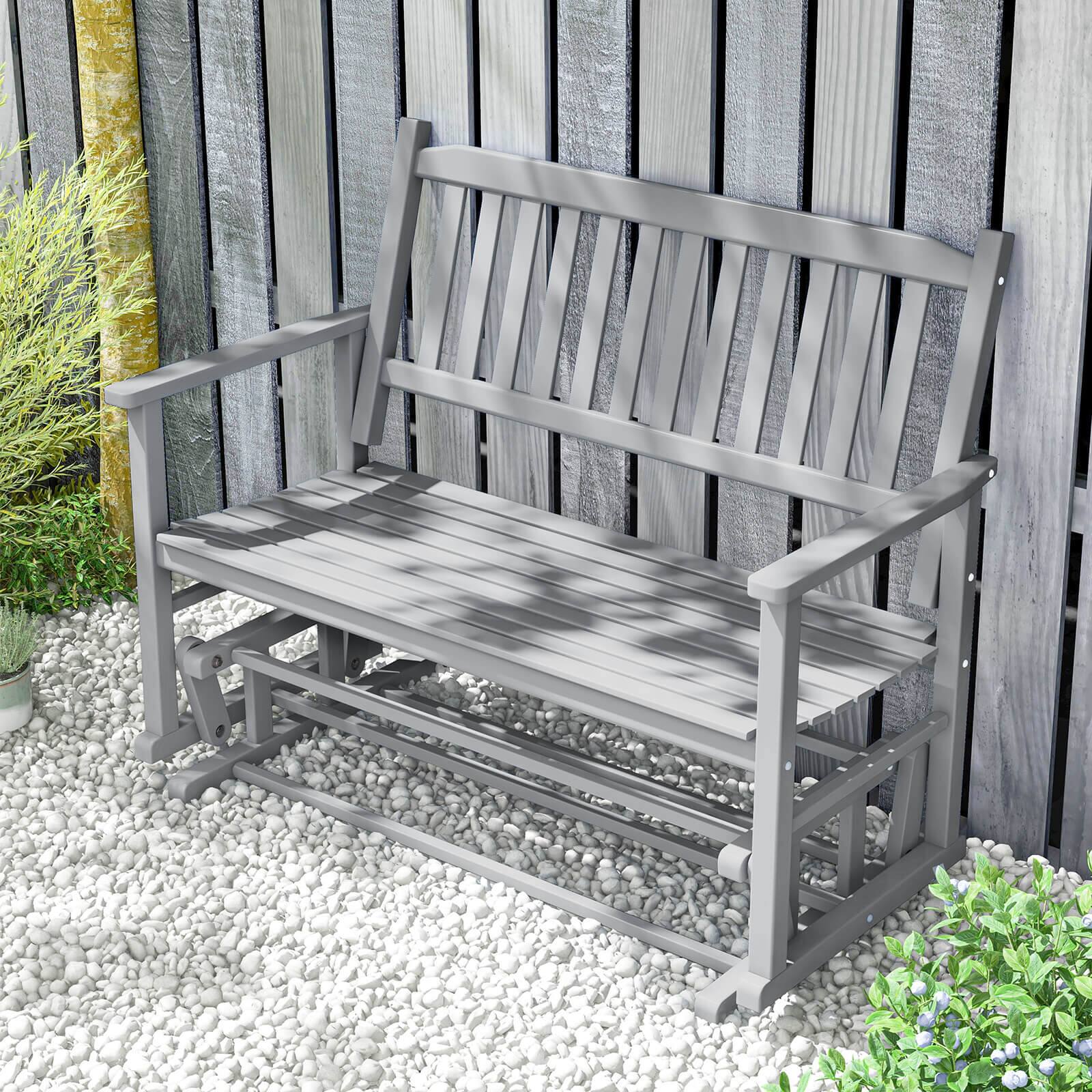 Alt View 3. Costway - Patio Glider Loveseat Chair Swing Rocking Bench with Slatted Seat & Curved Backrest - Gray.