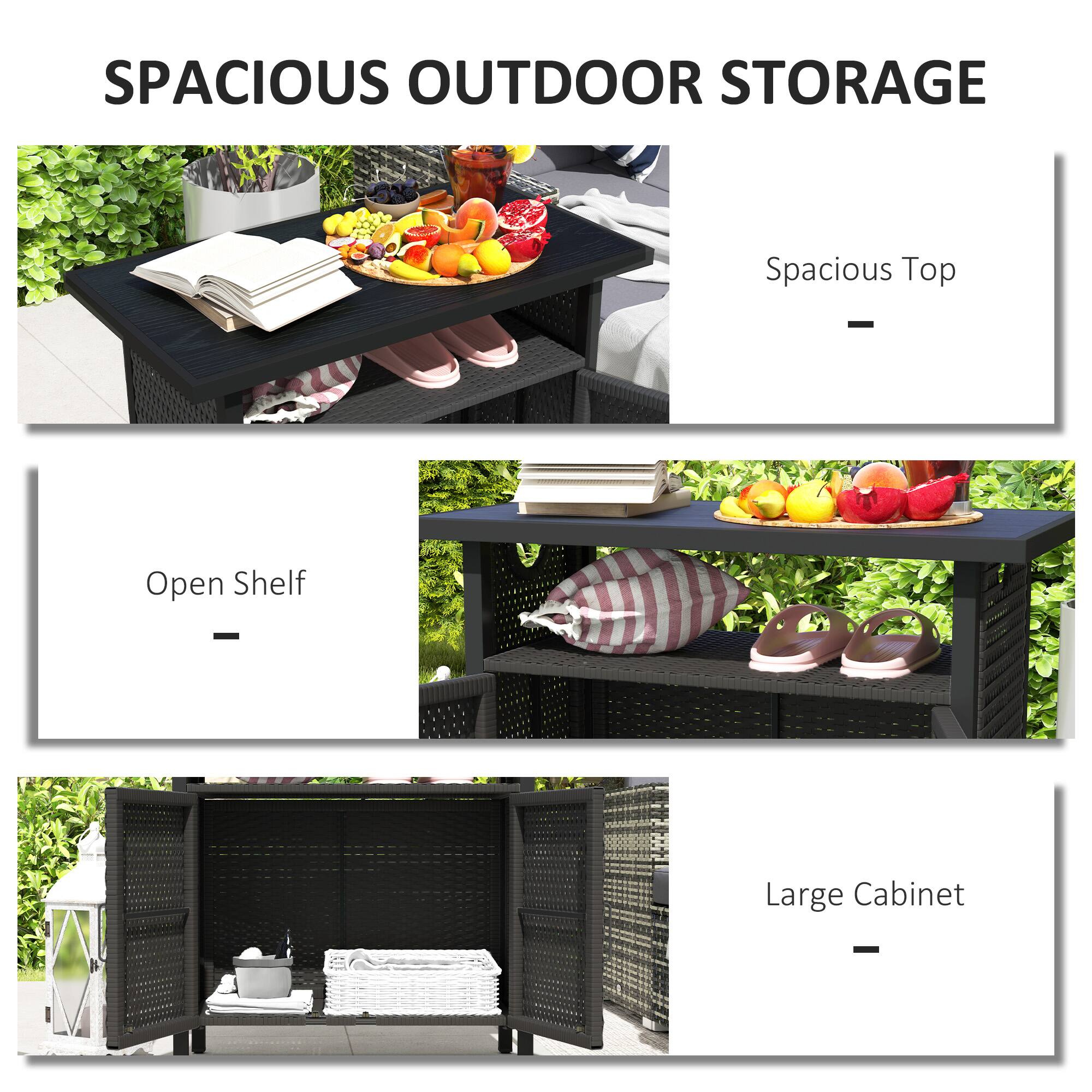 SPACIOUS OUTDOOR STORAGE

Spacious Top - Open Shelf - Large Cabinet -
