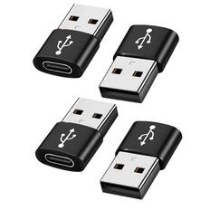 Front. Qixxronics - USB C Female to USB Male Adapter 4-Pack, Type C to USB A Charger Cable Converter For iPhone, iPad, Samsung Galaxy, Pixel - Black.