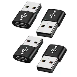 Qixxronics - USB C Female to USB Male Adapter 4-Pack, Type C to USB A Charger Cable Converter For iPhone, iPad, Samsung Galaxy, Pixel - Black