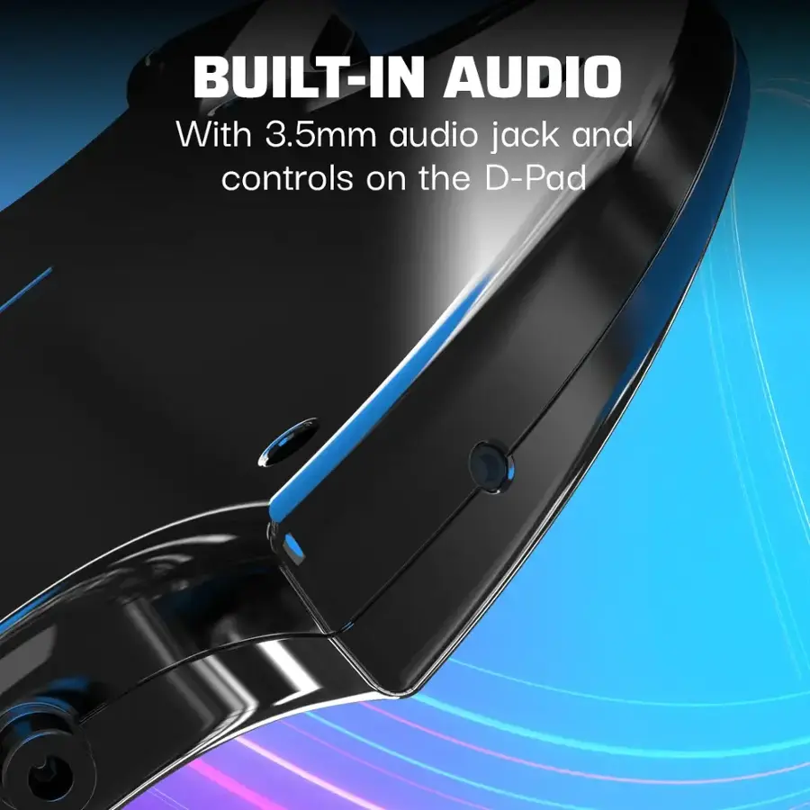Built-in audio with 3.5mm audio jack and controls on the D-pad.