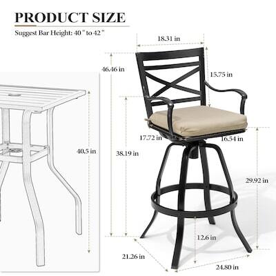 PRODUCT SIZE  
Suggest Bar Height: 40" to 42"  
18.31 in  
46.46 in  
15.75 in  
17.72 in  
16.54 in  
40.5 in  
38.19 in  
29.92 in  
12.6 in  
21.26 in  
24.80 in