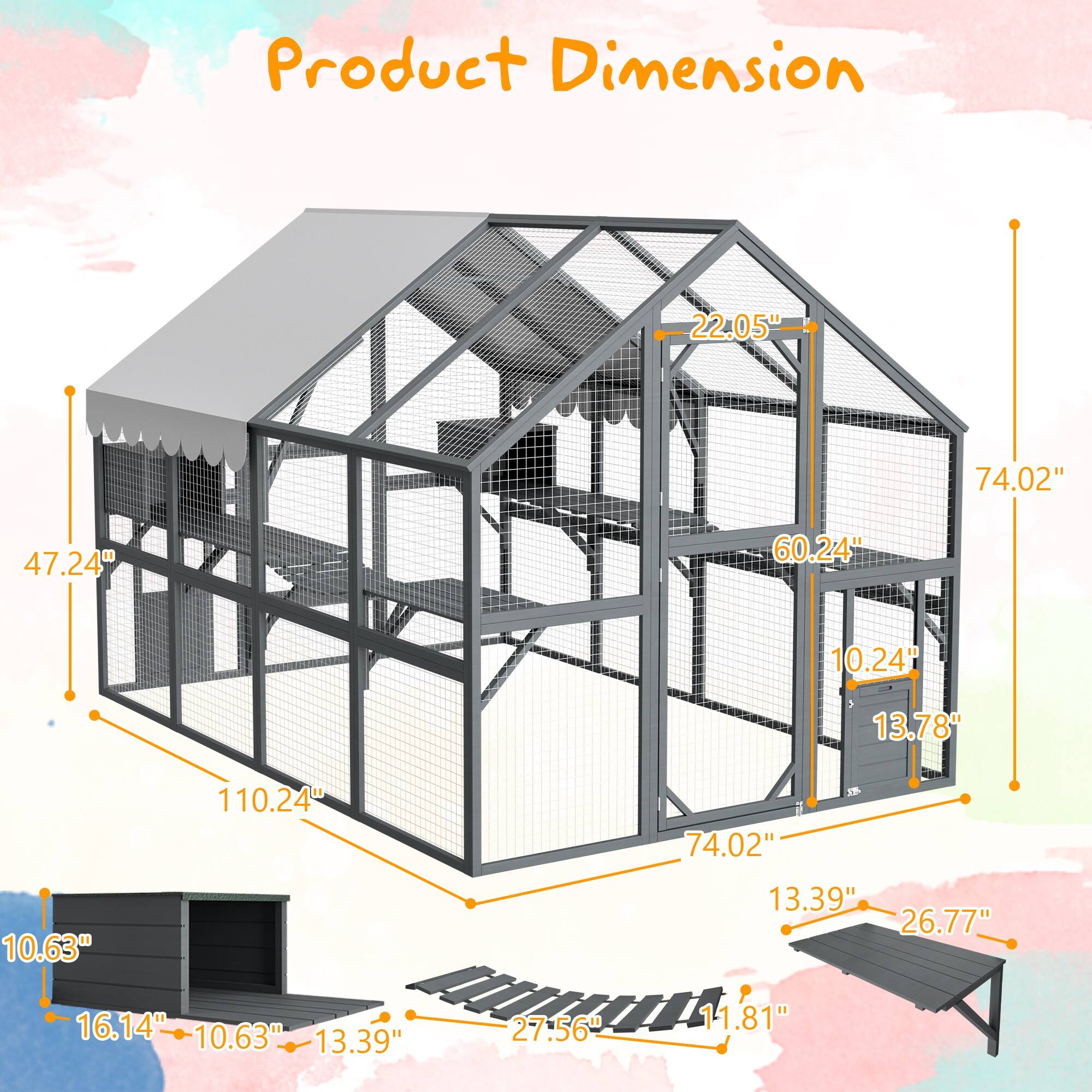 Product Dimension

- 22.05"
- 74.02"
- 47.24"
- 60.24"
- 10.24"
- 13.78"
- 110.24"
- 74.02"
- 10.63"
- 13.39"
- 26.77"
- 16.14"
- 10.63"
- 13.39"
- 27.56"
- 11.81"