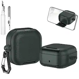 Dteck - Case for Samsung Galaxy Buds 4 / Buds 4 Pro with Phone Holder & Keychain,Leather Texture Earbuds Cover for Man Women - Armygreen