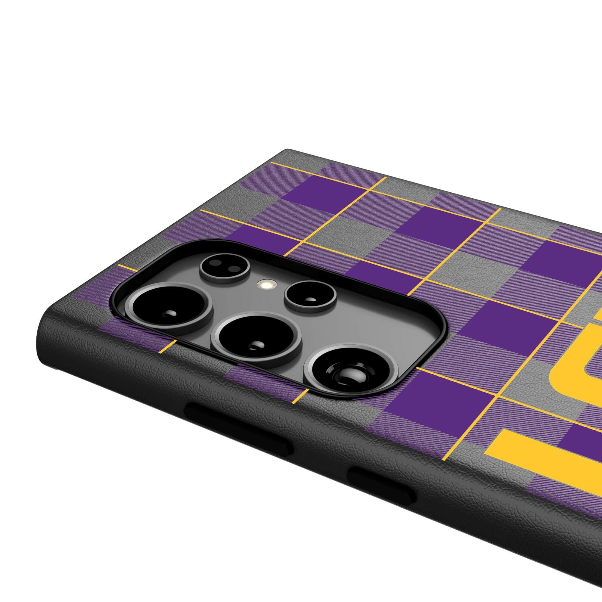 Alt View 3. Keyscaper - LSU Tigers Plaid Galaxy Magnetic Bump Case - S25 - Black.