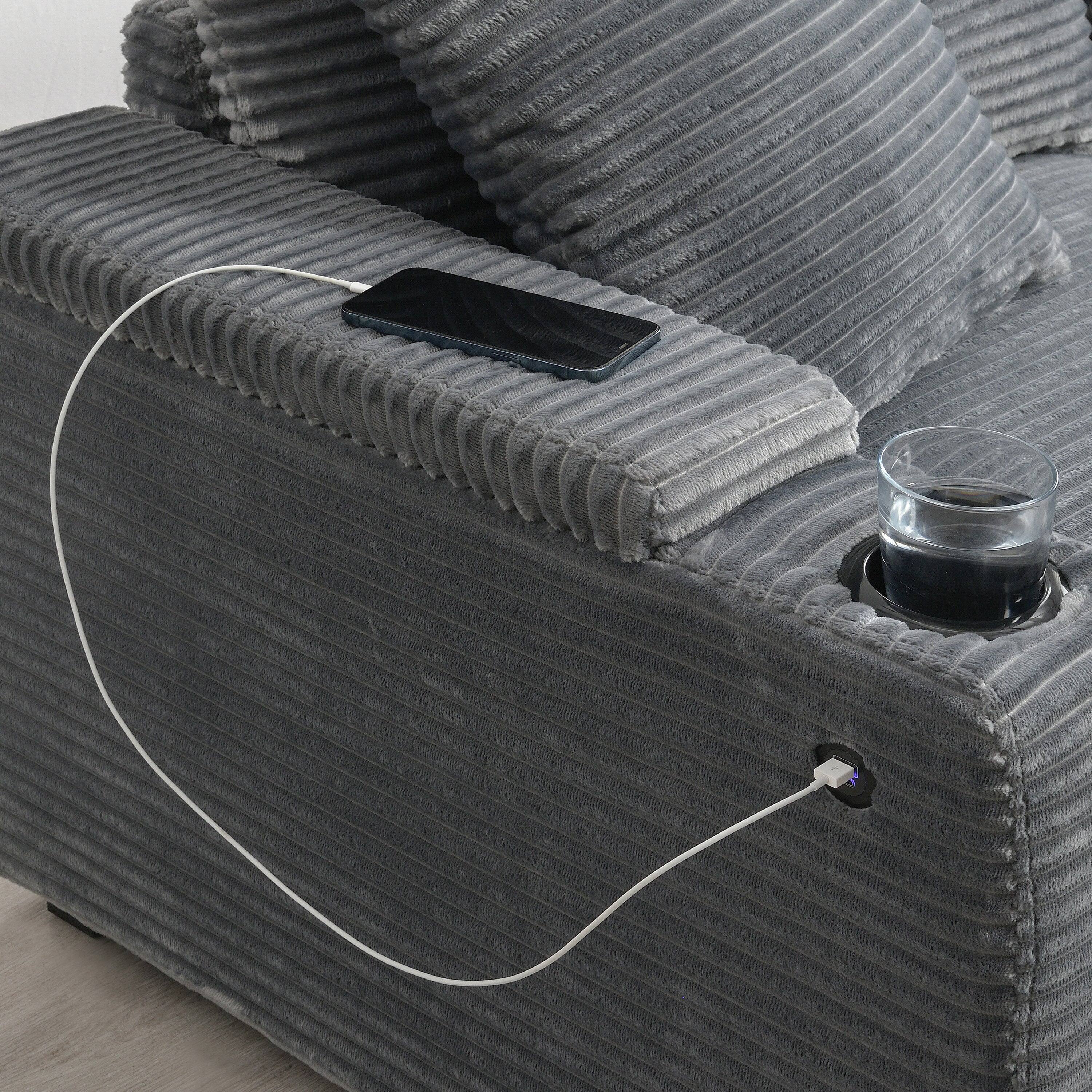 Alt View 2. Boyel Living - L Shaped Sectional Sofa Corduroy Sectional Couch Storage & USB Charger Gray 5 Seat - Gray.