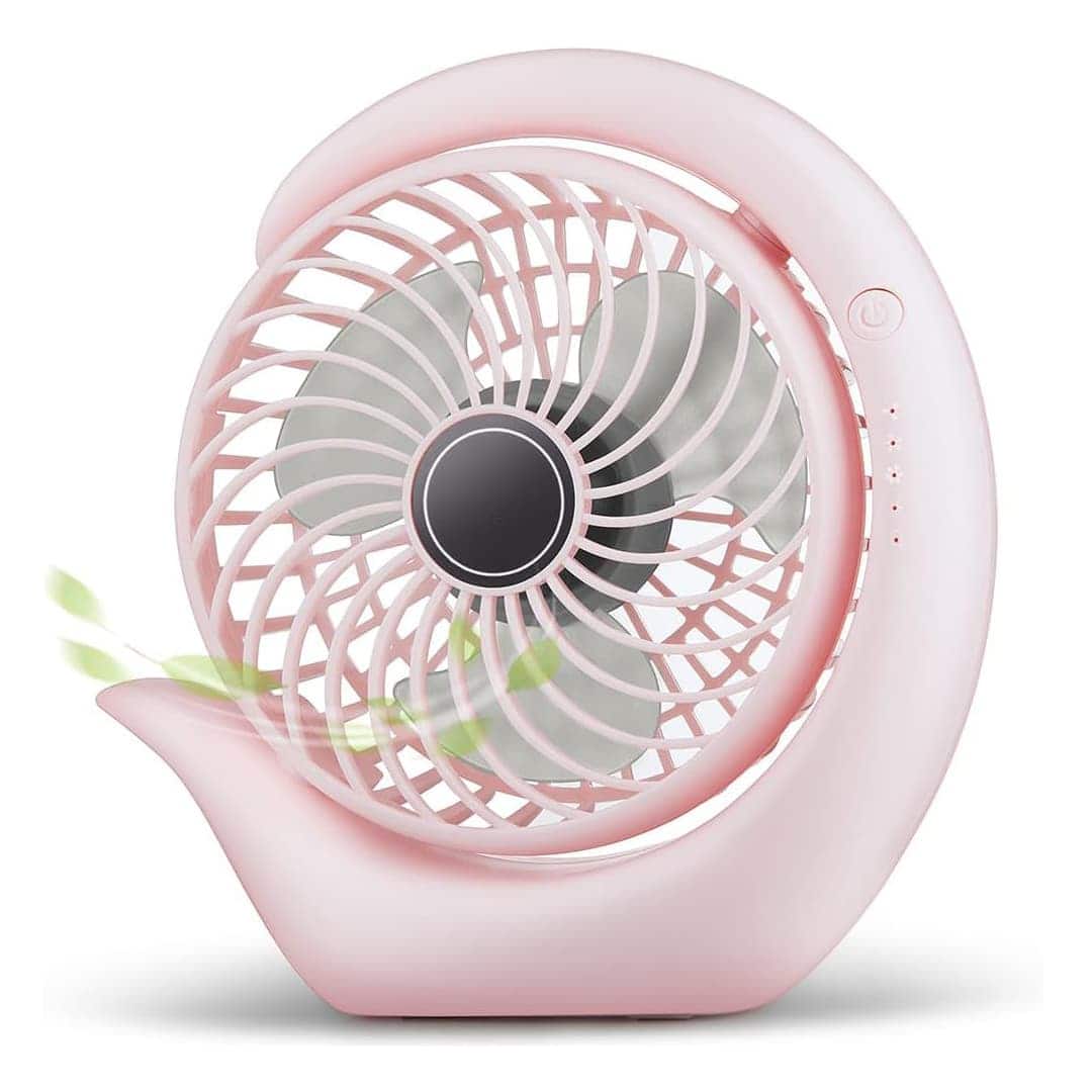FINEAK - 3-Speed USB Battery Operated Desk Fan, 8-24H Runtime for Office Home (Light Pink)