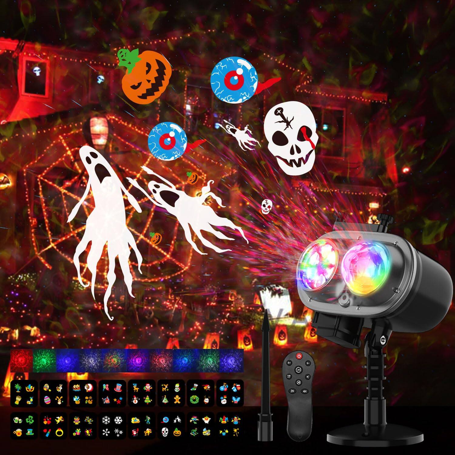 Alt View 5. Reds Spade - Slide Show LED Holiday Projector Outdoor Waterproof Ocean Wave Effect Christmas Projector Lights Slide - Default.