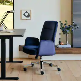 Branch Furniture - Branch Softside Mid-Century Modern High Back Office Chair – Removable Arms, Adjustable Height, Cloud-Like Comfort - Indigo
