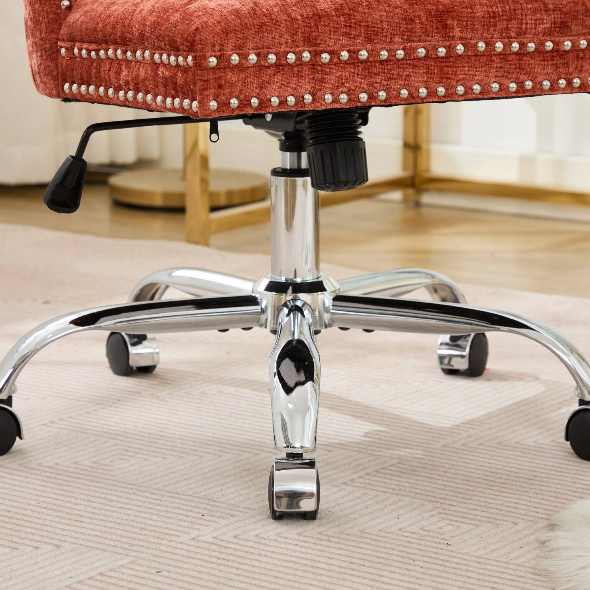 Alt View 9. GOODSILO - Modern Chenille Upholstered Office Chair with Tufted Button Design and Chrome Metal Base for Home Office Workspace - Orange.