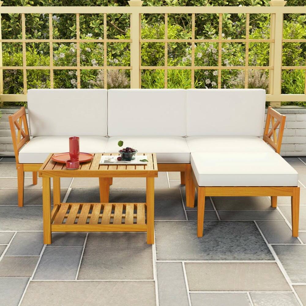 Left. Kadyn - Patio Furniture Sets,Outdoor & Patio Furniture Sets,5 Pieces Acacia Wood Patio Furniture Set - White.