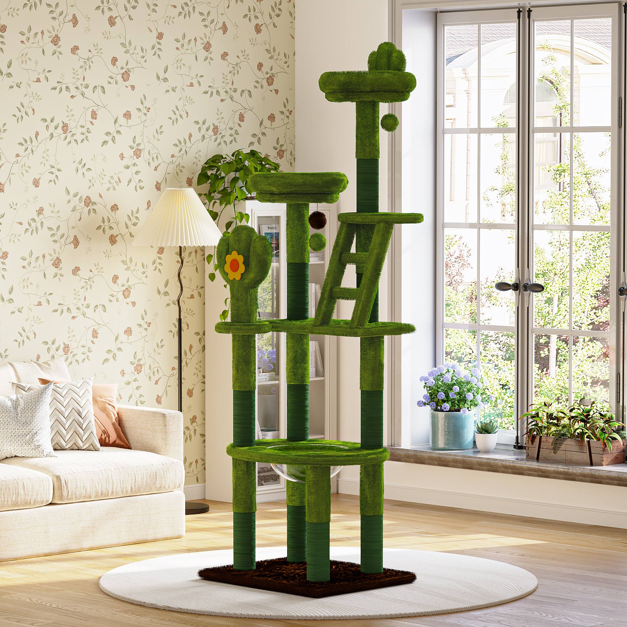KyyWee 72 Inch Cactus Cat Tree with Transparent Capsule, Sisal ...