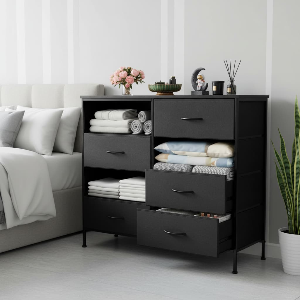 50 inch black dresser Benjara Kira 50 Inch Tall Dresser Chest, 5 Dovetail Drawers, Black Rubberwood