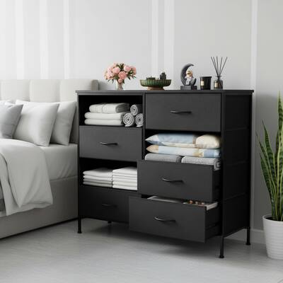AOITUN - 6 Drawer Dresser for Bedroom, Wide TV Stand for 50 Inch TV, Fabric Storage Chest with Wood Top, Metal Frame - Black AOITUN - 6 Drawer Dresser for Bedroom, Wide TV Stand for 50 Inch TV, Fabric Storage Chest with Wood Top, Metal Frame - Black