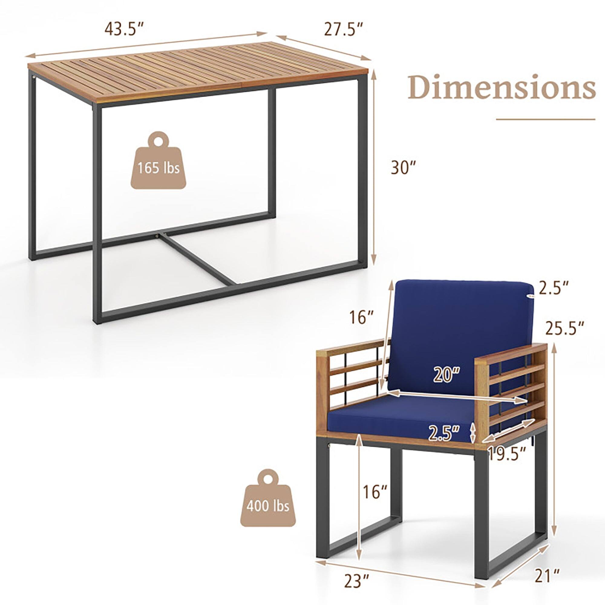 43.5" x 27.5" x 30"  
Dimensions: 165 lbs  
16" x 25.5" x 2.5" x 19.5" x 20" x 2.5" x 16" x 23" x 21"  
400 lbs