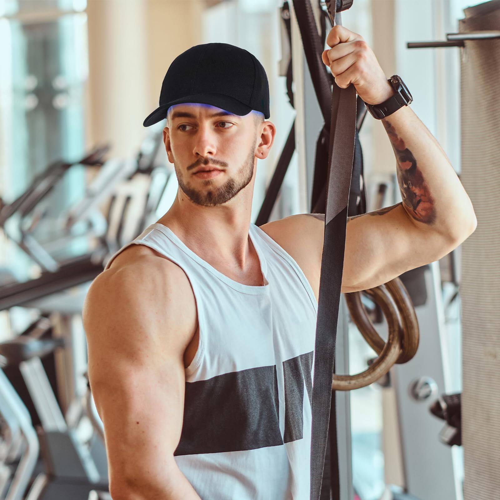 Alt View 8. Morfone - 56 LED light beads Infrared Light Therapy Cap. Portable red light hair growth cap for use at home or while out. - Black.