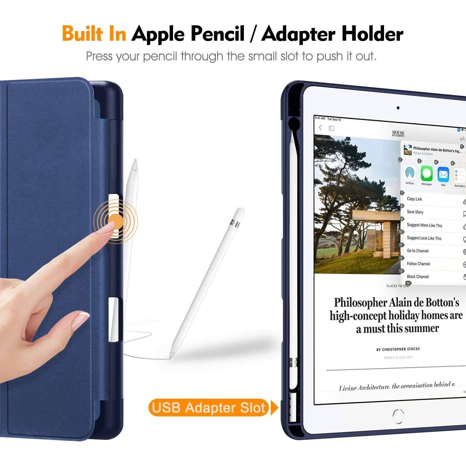 Built In Apple Pencil / Adapter Holder: Press your pencil through the small slot to push it out.

USB Adapter Slot