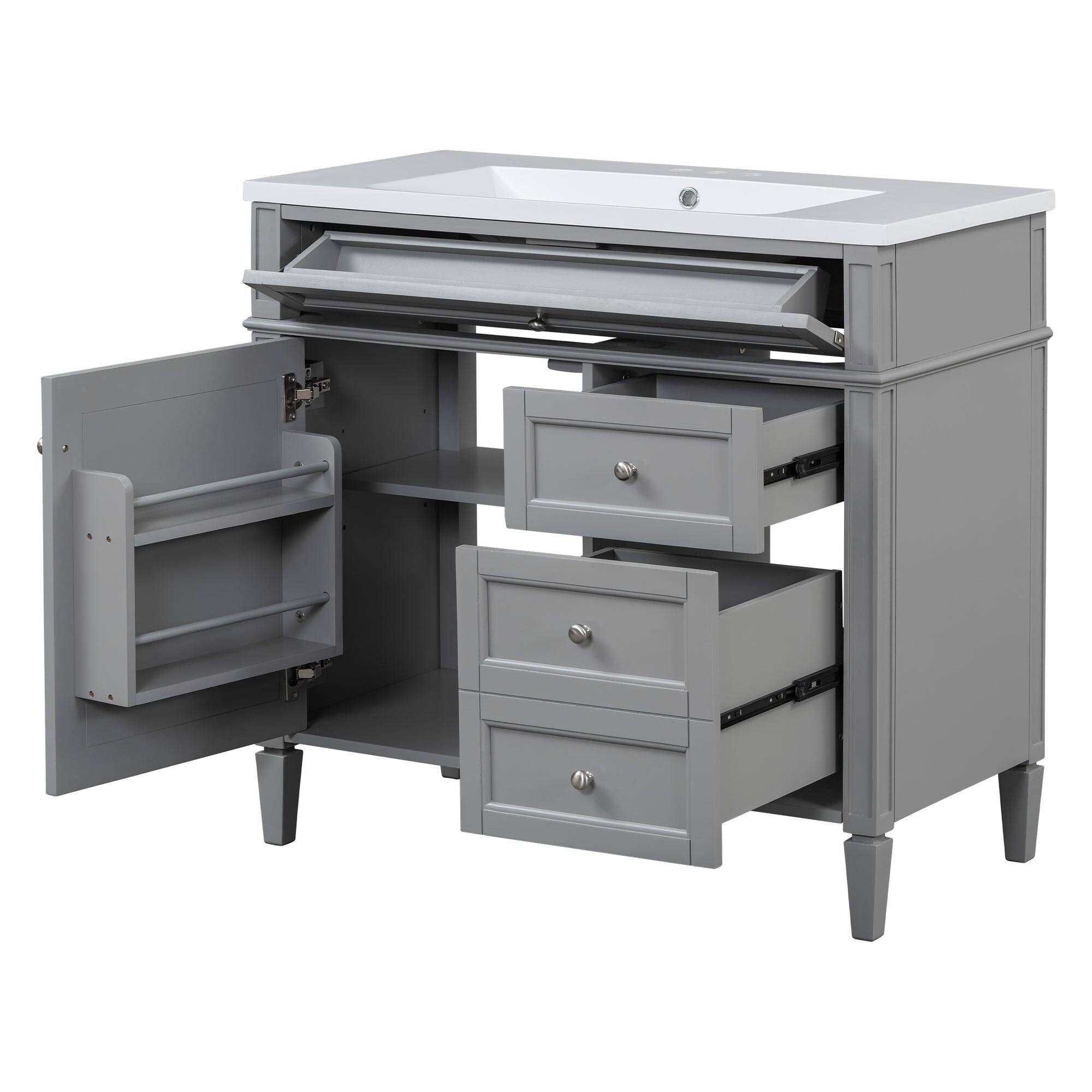 Alt View 8. Boyel Living - 36 Inch Bathroom Vanity Set with Mirror Cabinet Resin Sink 3 Drawers 2 Doors Gray - Gray.