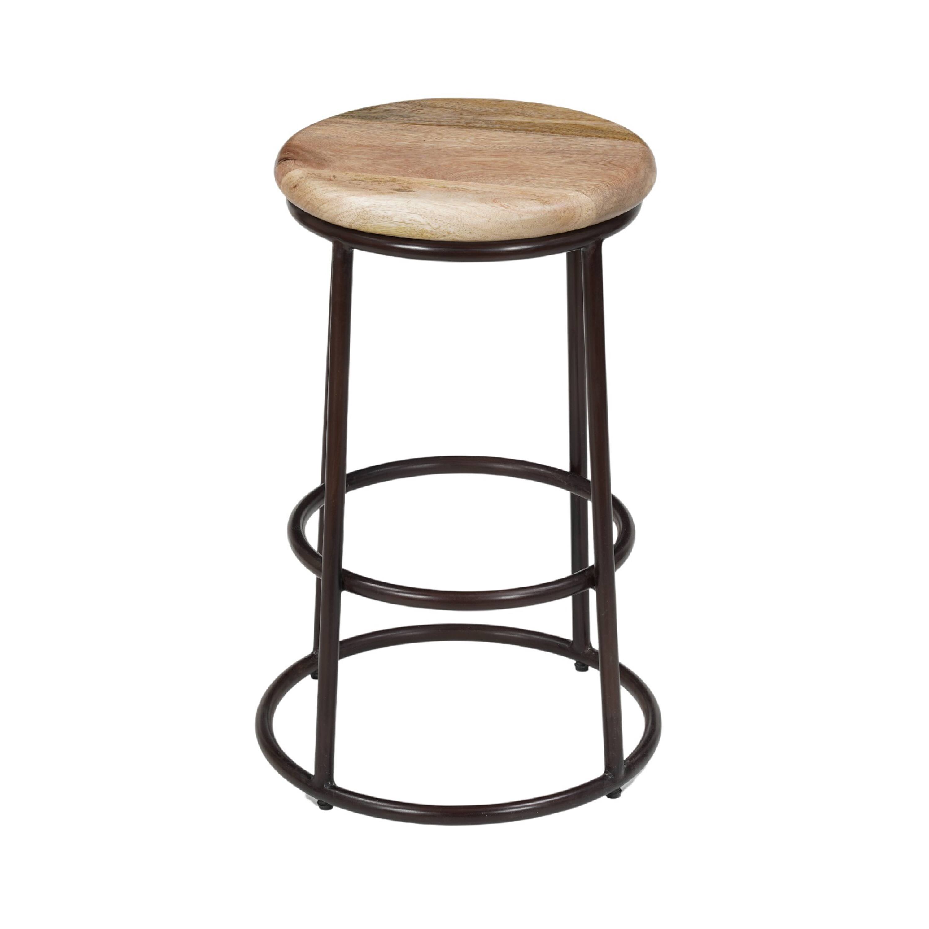 Angle. Manhattan Lane - 24 Inch Mango Wood Counter Height Barstool With Iron Base - Brown and Black.