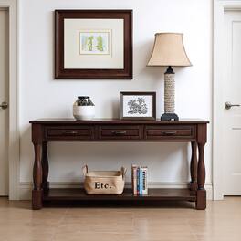 Kadyn - 63inch Long Wood Console Table with 3 Drawers and 1 Bottom Shelf for Entryway Hallway, Espresso - Brown