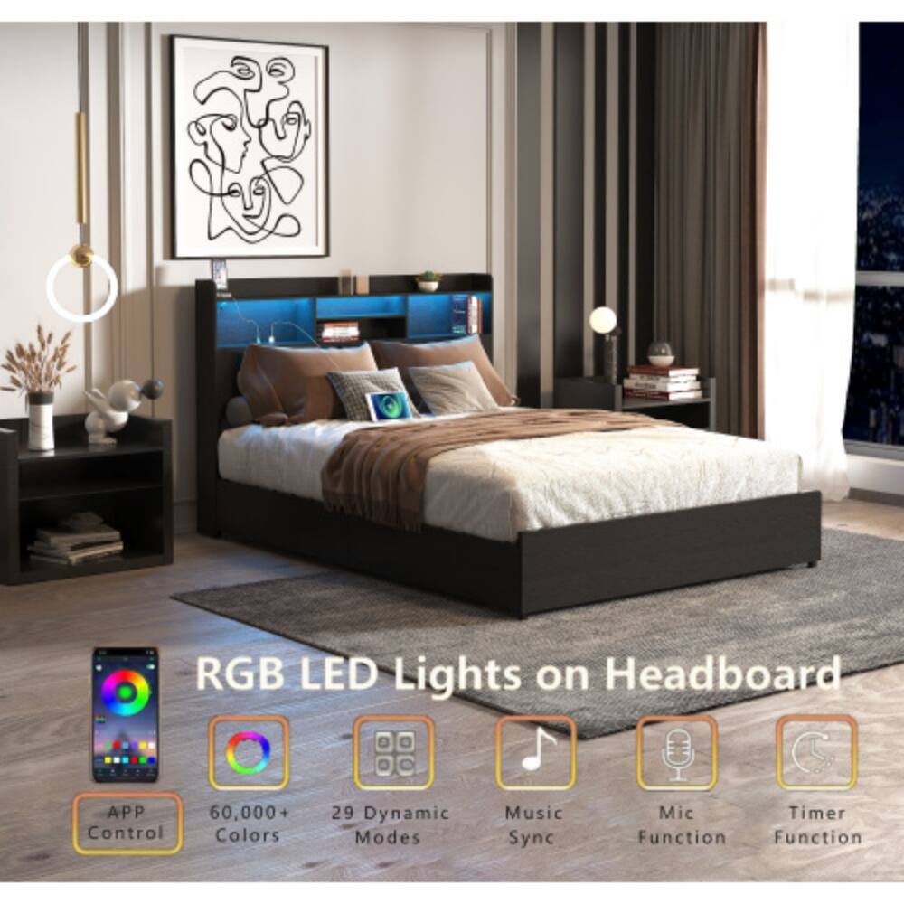RGB LED Lights on Headboard  
APP Control  
60,000+ Colors  
29 Dynamic Modes  
Music Sync  
Mic Function  
Timer Function