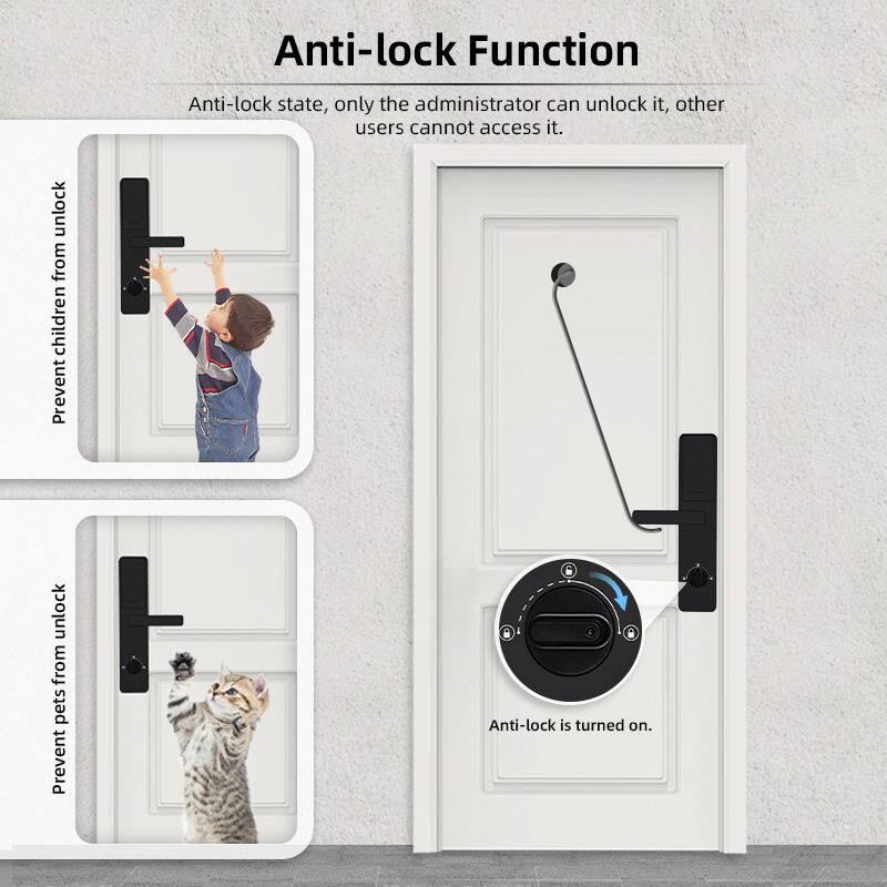 Anti-lock Function

Anti-lock state, only the administrator can unlock it, other users cannot access it.

- Prevent children from unlock
- Prevent pets from unlock
- Anti-lock is turned on.
