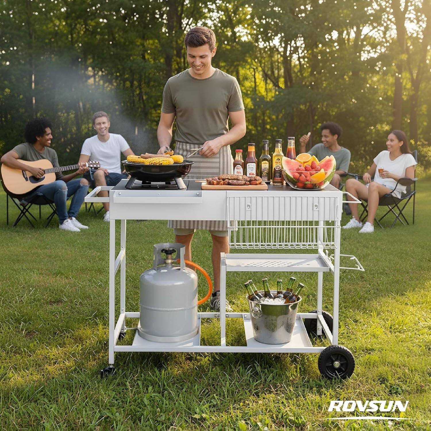 Alt View 9. Winado - Portable Movable Grill Table Cart with Wheels, Side Handle Table Stand for Patio Kitchen Island Outdoor Grill Camping - Silver.
