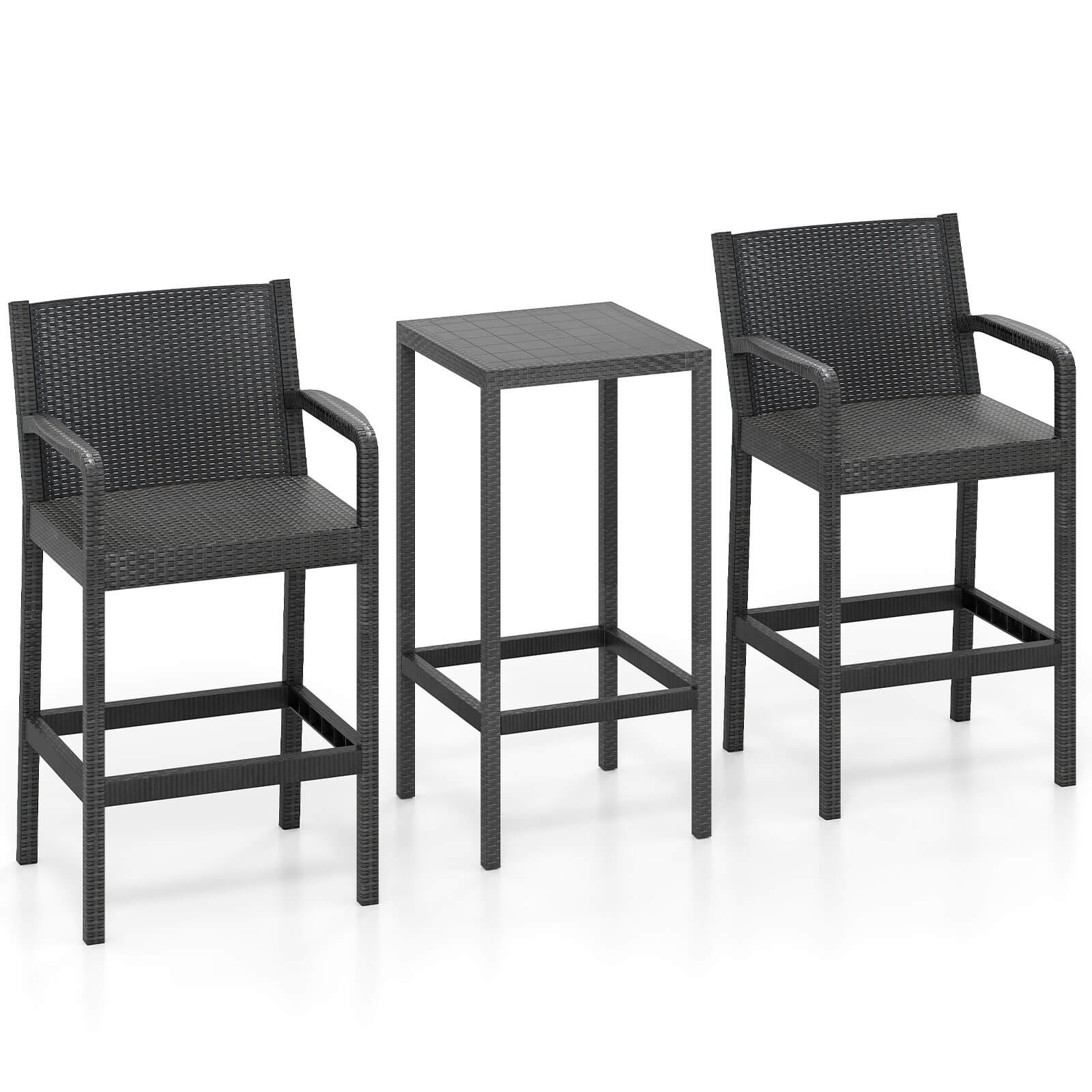 Alt View 9. Costway - Costway 3 Pieces Patio Bar Set with 2 Stools & 1 Bar Table Curved Backrest Armrests - Black.