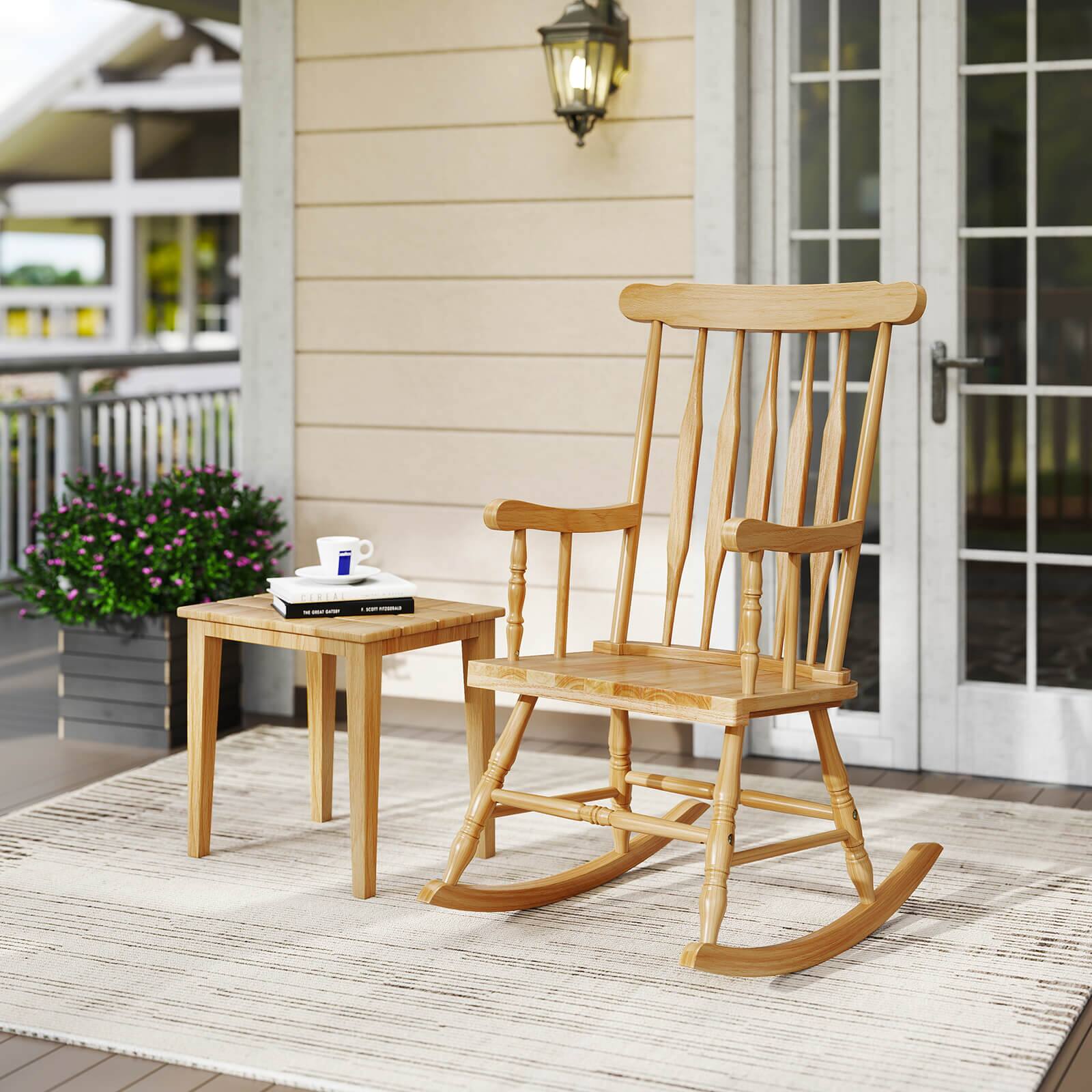 Alt View 3. Costway - Costway Solid Wood Rocking Chair Porch Rocker Indoor Outdoor Seat Glossy Finish - Natural.