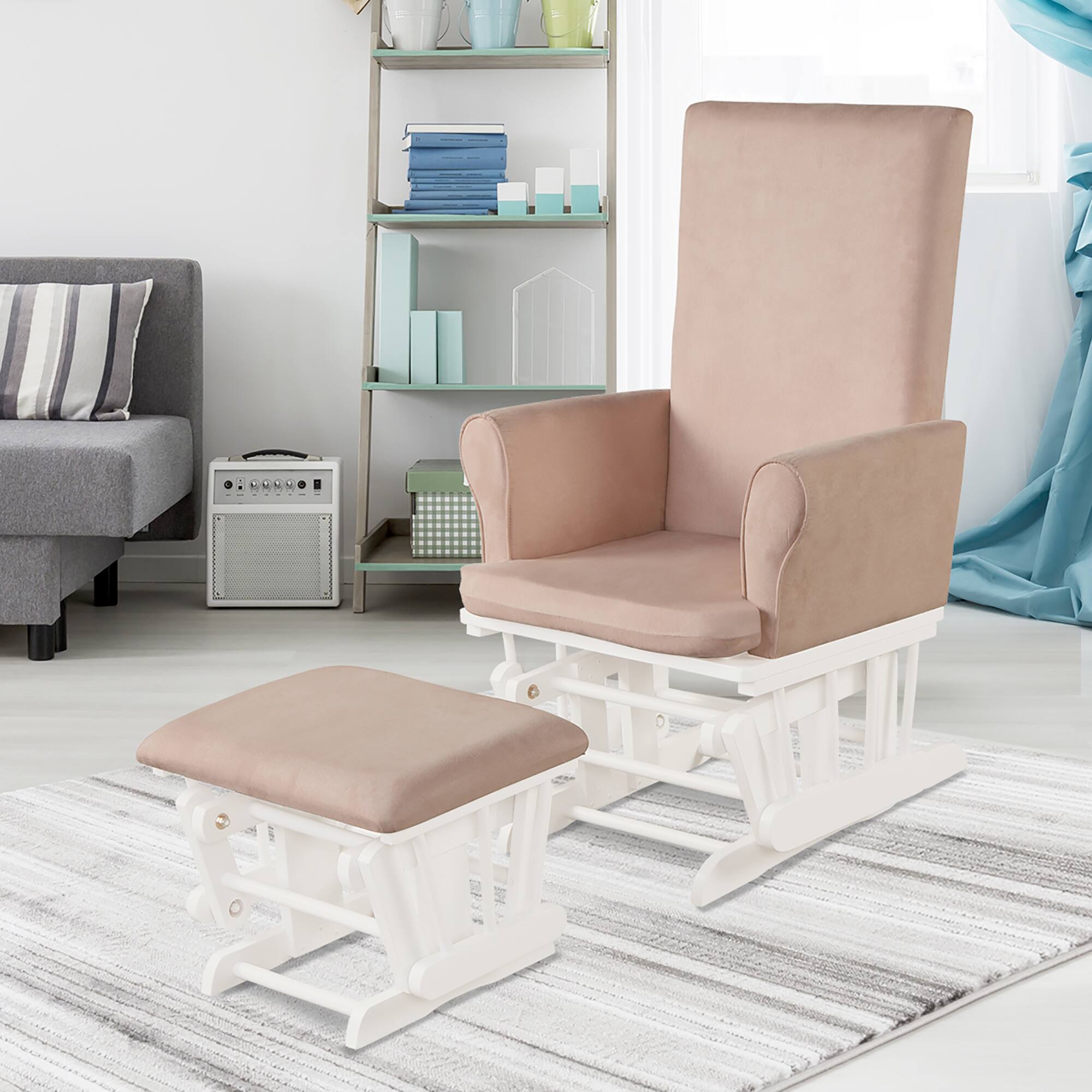 Alt View 1. Costway - Costway Baby Nursery Relax Rocker Rocking Chair Glider & Ottoman Set w/Cushion - Pink.