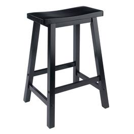 FurniFact - Solid Wood Saddle Seat Bar Stool, 24 Inch Stool for Counter Dining - Black