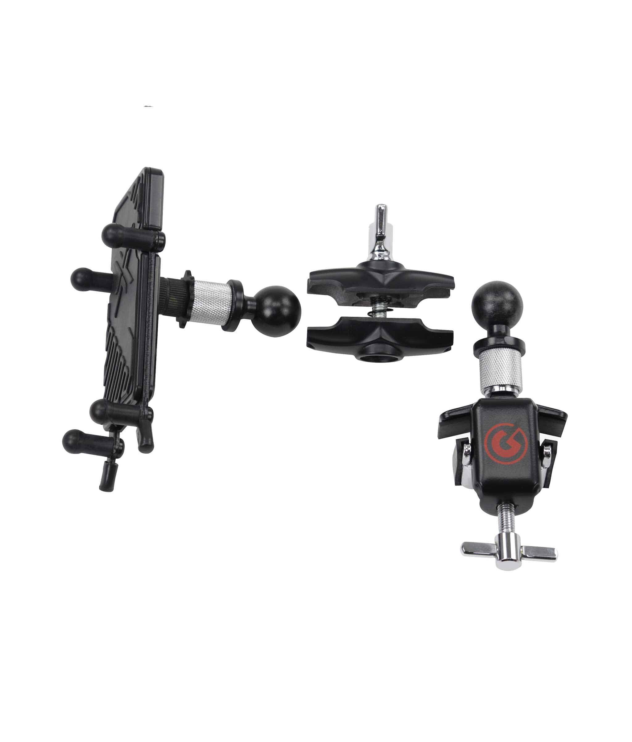 Left. Gibraltar Hardware - Dual Adjust Smartphone Bass Drum Hoop Mount, Secure, Adjustable with Angle Placement, Accommodates most Phones - Black.