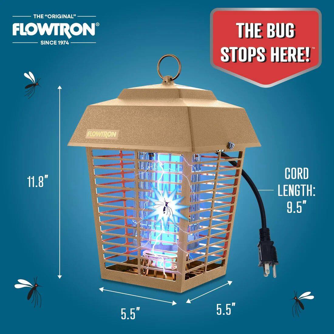 THE "ORIGINAL" FLOWTRON SINCE 1974  
THE BUG STOPS HERE!  
FLOWTRON  
11.8"  
CORD LENGTH: 9.5"  
5.5"  
5.5"