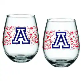 Indigo Falls - Arizona Wildcats Two-Pack 15oz. Floral Stemless Glass Set - Multicolor