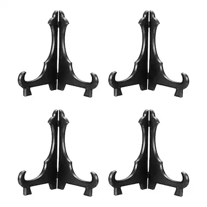Front. Unique Bargains - 4pcs Acrylic Easels Plate Stands 6.1 Inch Folding Display Stands Holder for Frames Pictures Magazines - Black.