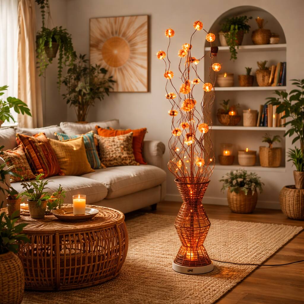 FC Design - 60"H Brown Woven Vase with Blue  Floral Stem LED Floor Lamp