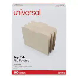 Universal - Top Tab File Folders, 1/3-Cut Tabs: Center Position, Letter Size, 0.75" Expansion, Manila, 100/Box