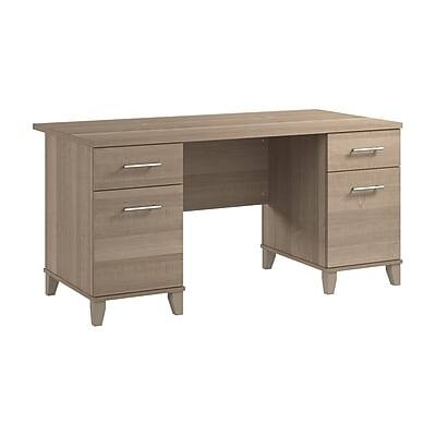 Front. Bush Home - 60"W Office Computer Desk with Drawers(WC81628K) - Ash Gray.