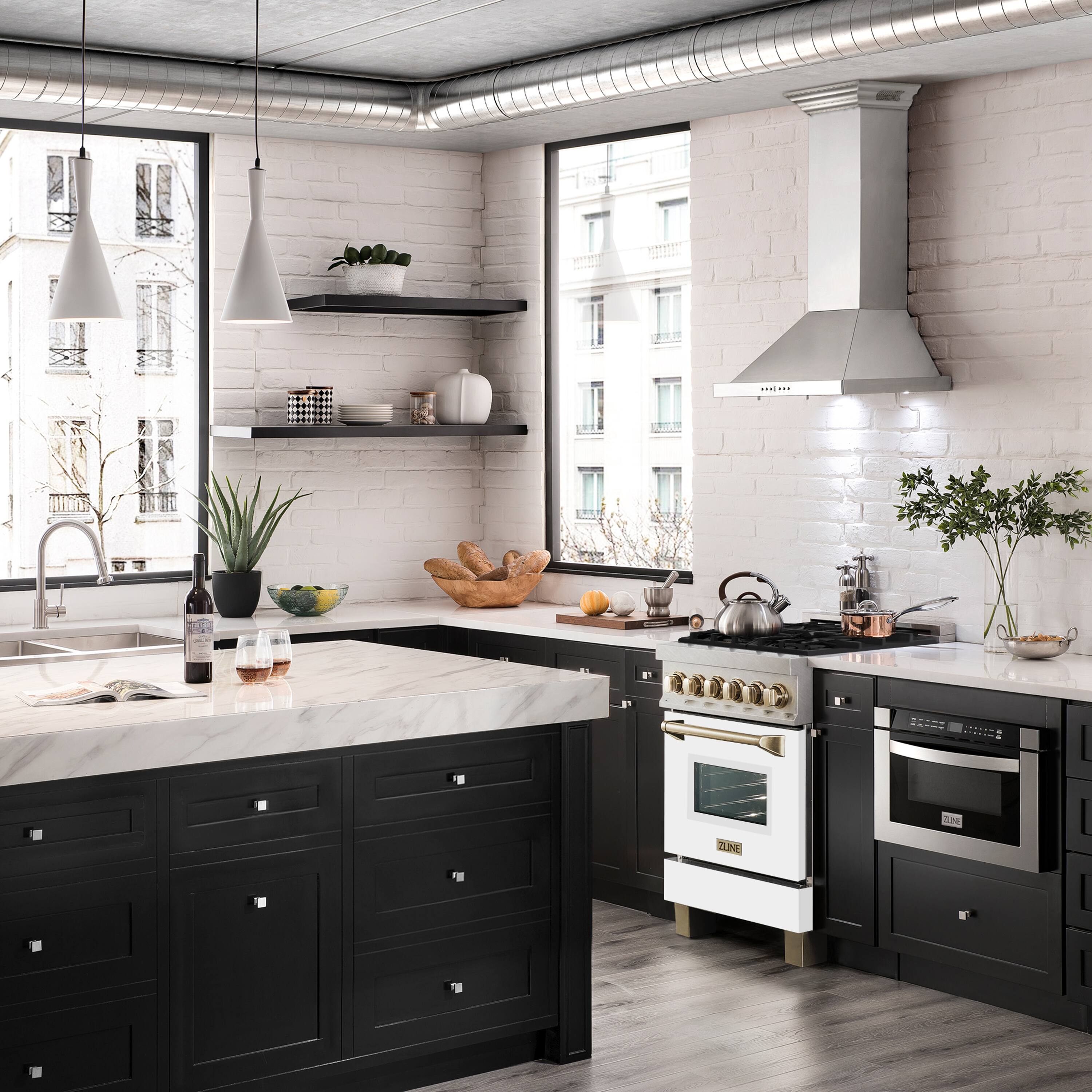 Alt View 2. ZLINE - ZLINE Autograph 24 in. Legacy Dual Fuel Range in Satin Steel w/ White & Gold Accents (RASZ-WM-24-G) - White Matte.