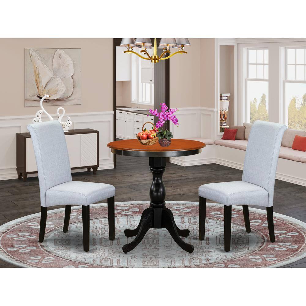 Angle. East West Furniture - East West Furniture 3-Piece Dinner Table Set Include a Dining Table and 2 Grey Linen Fabric Padded Chairs with Stylish - Multi-Color.
