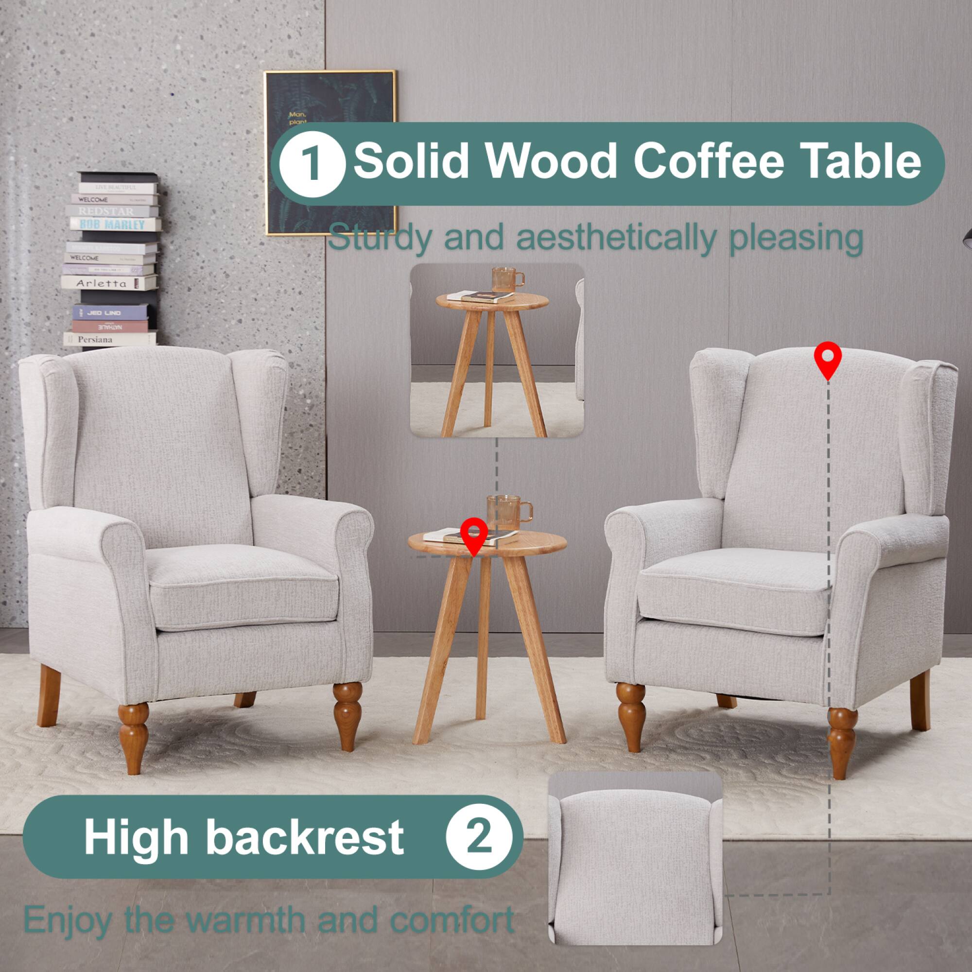 1. Solid Wood Coffee Table
   - Sturdy and aesthetically pleasing

2. High backrest
   - Enjoy the warmth and comfort
