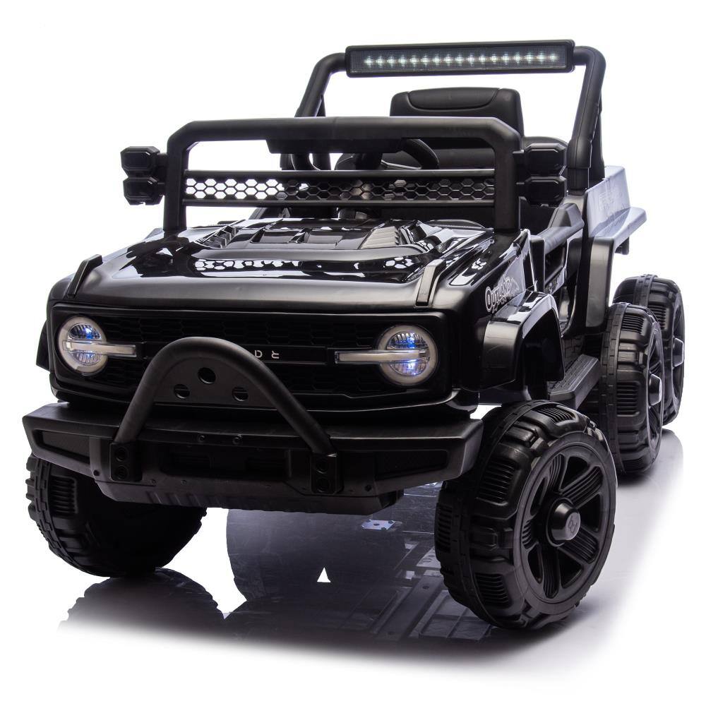 Back. BreeBe - 12V Kids Ride On 6-Wheel Electric Truck w/ Parent Control, Suspension, 4 Motors, LED Lights, Music, USB, Ages 3-5 - Black.