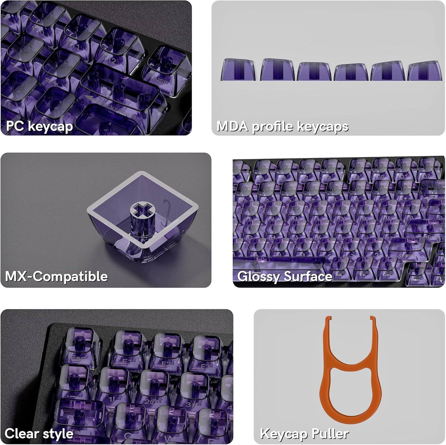 PC keycap MDA profile keycaps MX-Compatible Glossy Surface Clear style Keycap Puller