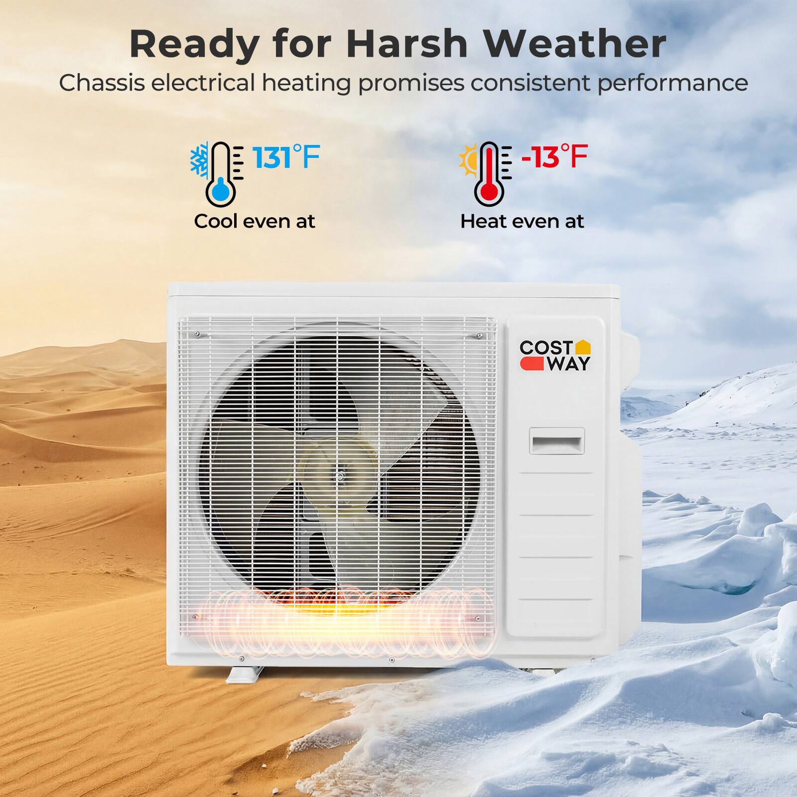 Ready for Harsh Weather  
Chassis electrical heating promises consistent performance  

Cool even at 131°F  
Heat even at -13°F  

COST WAY